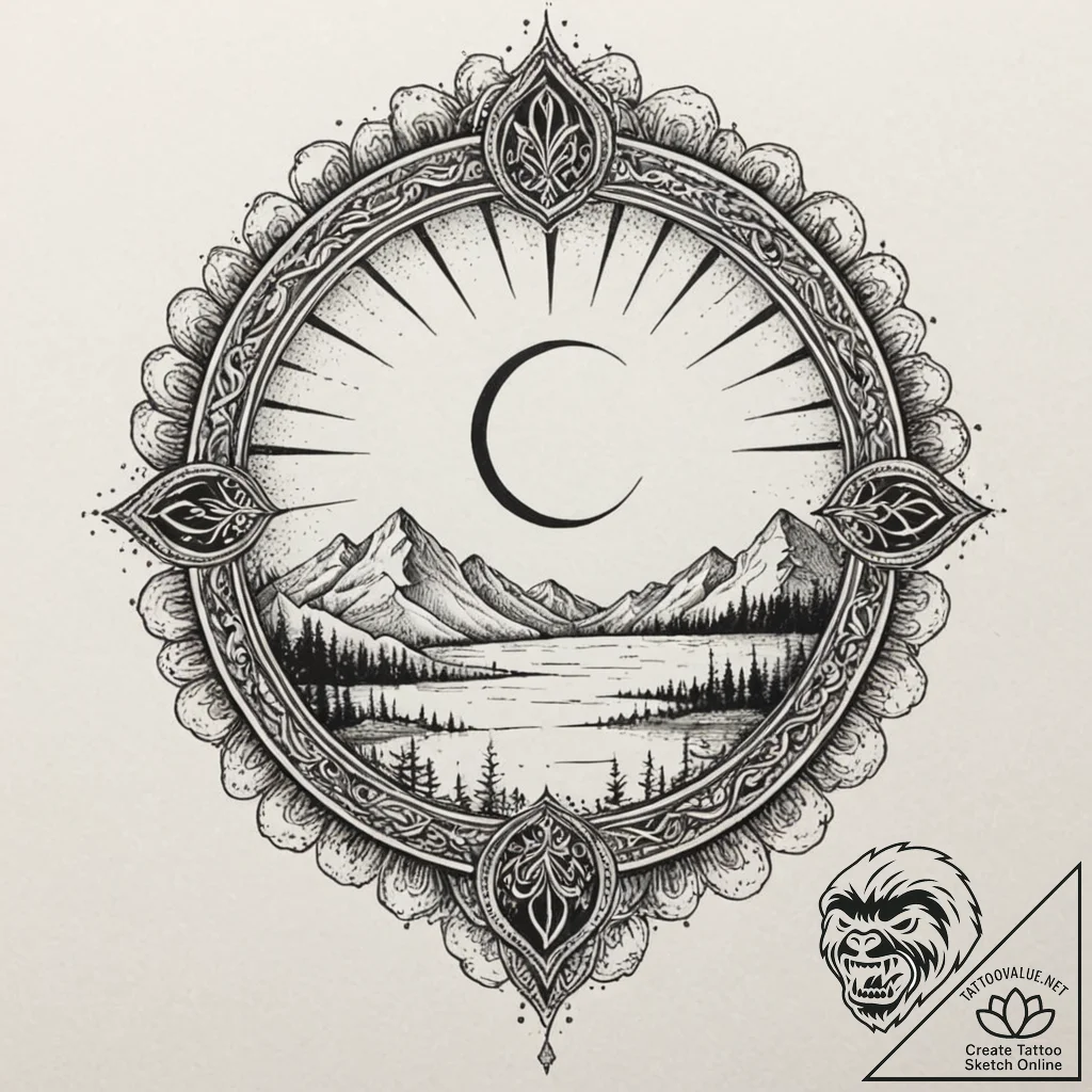 Eclipse gate torn asunder, tattoo line art, s... - tattoo sketch (№1753500737_0, 26.07.2025 03:32) — tattoovalue.net