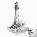 Lighthouse collapsing beneath waves, tattoo s… – tattoo sketch (№1753502119_0, 26.07.2025 03:55) — tattoovalue.net