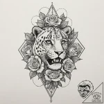Leopard shadow stalking stars, artistic tatto… – tattoo sketch (№1753502312_0, 26.07.2025 03:58) — tattoovalue.net