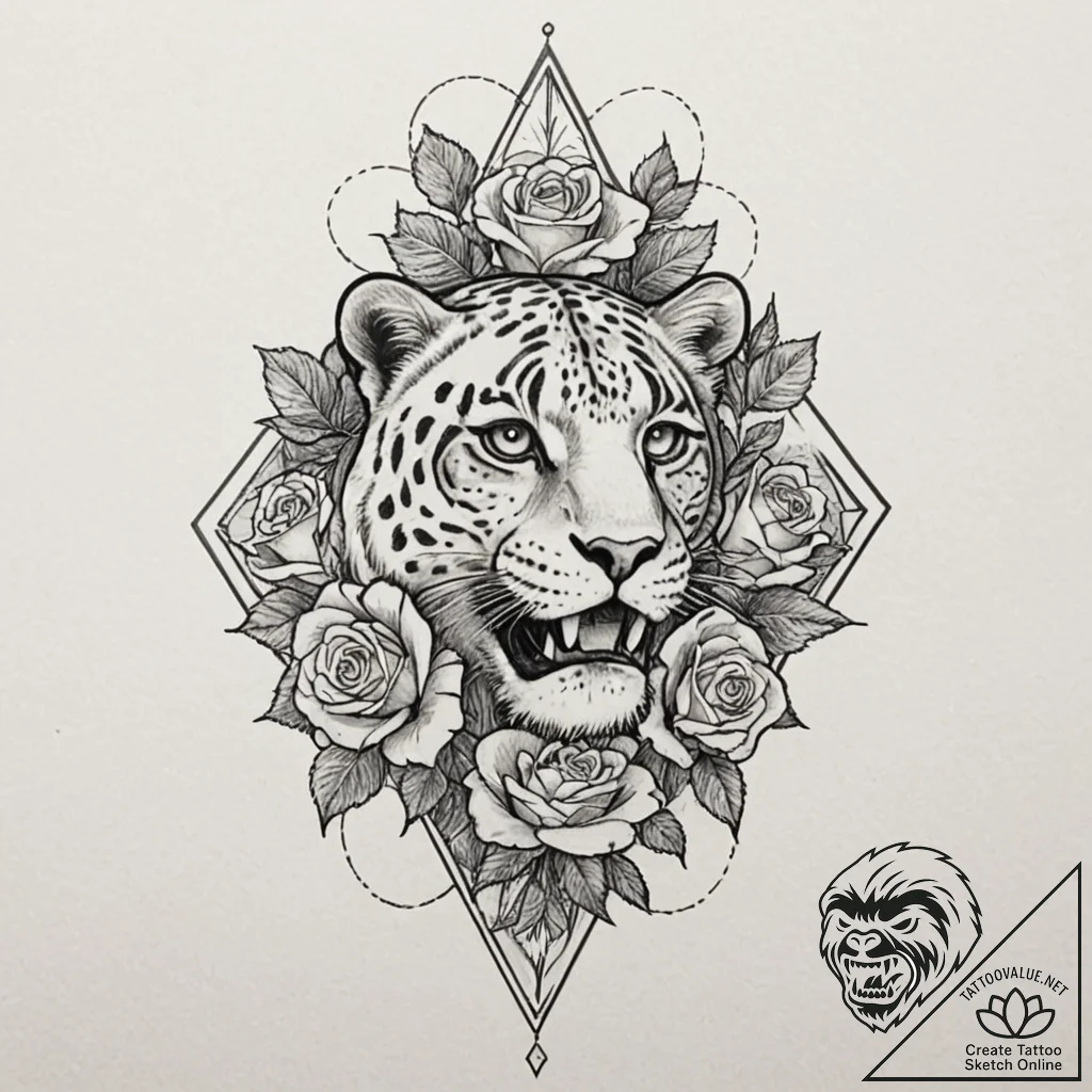 Leopard shadow stalking stars, artistic tatto... - tattoo sketch (№1753502312_0, 26.07.2025 03:58) — tattoovalue.net