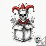 Jack-in-the-box with a jester’s skull popping… – tattoo sketch (№1753503106_0, 26.07.2025 04:11) — tattoovalue.net