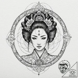 Cyborg geisha, tattoo line art, stylized inte… – tattoo sketch (№1753503510_0, 26.07.2025 04:18) — tattoovalue.net