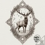 Angelic stag stepping through celestial pool,… – tattoo sketch (№1753503912_0, 26.07.2025 04:25) — tattoovalue.net