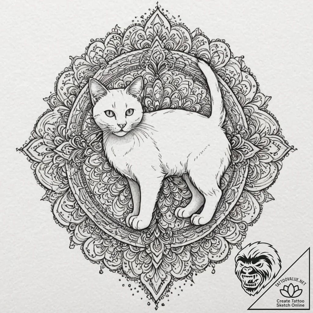Black cat, tattoo sketch design, dotwork shad... - tattoo sketch (№1753504300_0, 26.07.2025 04:31) — tattoovalue.net