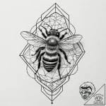 Honeybee on a honeycomb of geometric patterns… – tattoo sketch (№1753504688_0, 26.07.2025 04:38) — tattoovalue.net