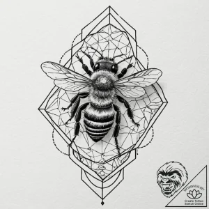 Honeybee on a honeycomb of geometric patterns… – tattoo sketch (№1753504688_0, 26.07.2025 04:38) — tattoovalue.net