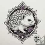 Hedgehog with spines of amethyst crystals, co… – tattoo sketch (№1753505087_0, 26.07.2025 04:44) — tattoovalue.net