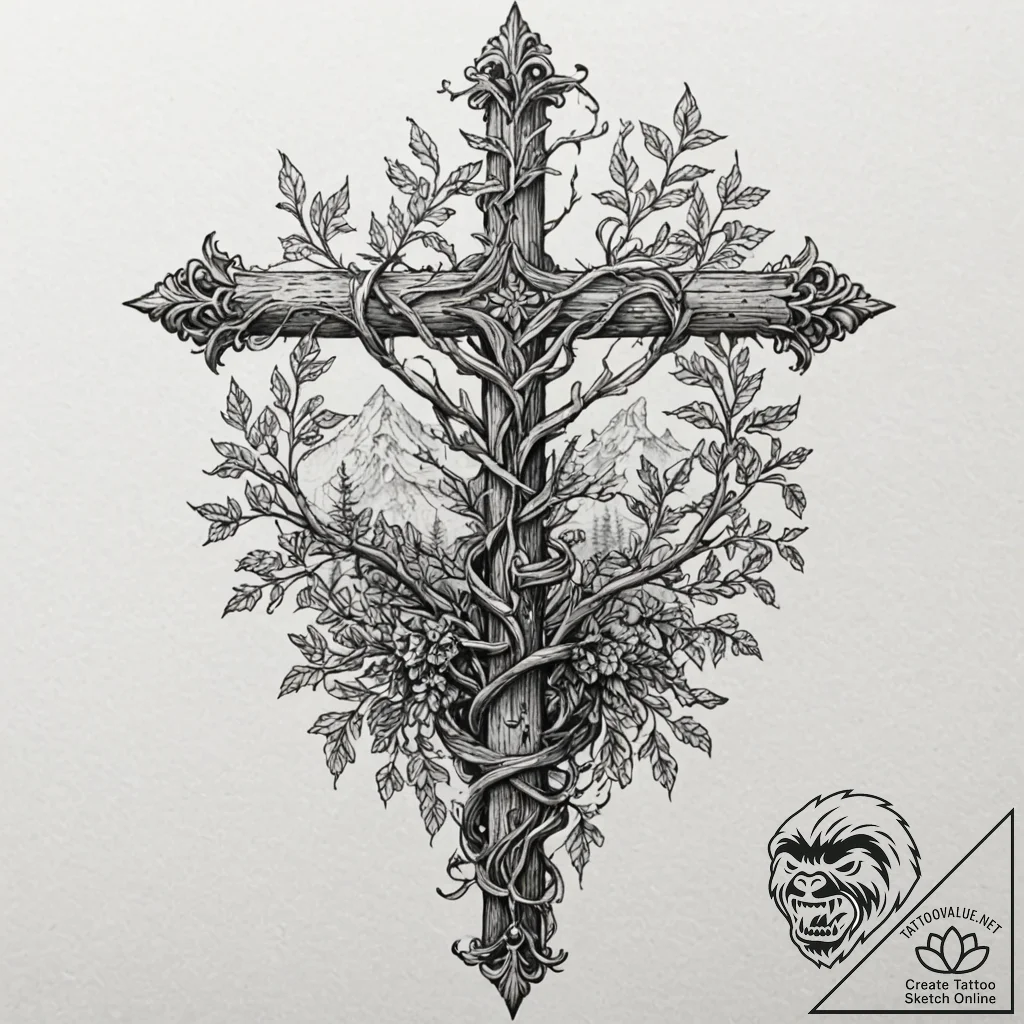 Palisade overgrown with thorned vines, ink il... - tattoo sketch (№1753505286_0, 26.07.2025 04:48) — tattoovalue.net