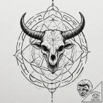 Minotaur’s skull in a stone labyrinth, tattoo… – tattoo sketch (№1753505482_0, 26.07.2025 04:51) — tattoovalue.net