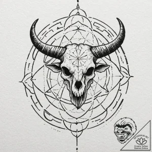 Minotaur’s skull in a stone labyrinth, tattoo… – tattoo sketch (№1753505482_0, 26.07.2025 04:51) — tattoovalue.net