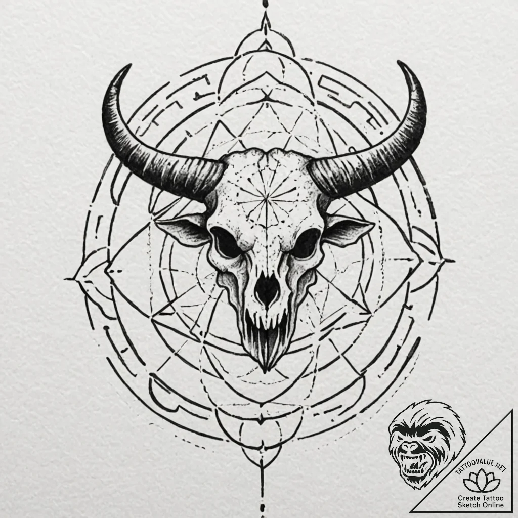 Minotaur's skull in a stone labyrinth, tattoo... - tattoo sketch (№1753505482_0, 26.07.2025 04:51) — tattoovalue.net