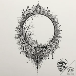 Engraved mirror hiding void, tattoo line art,… – tattoo sketch (№1753505877_0, 26.07.2025 04:57) — tattoovalue.net