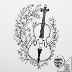 Cello with its strings turning into blossomin… – tattoo sketch (№1753506077_0, 26.07.2025 05:01) — tattoovalue.net