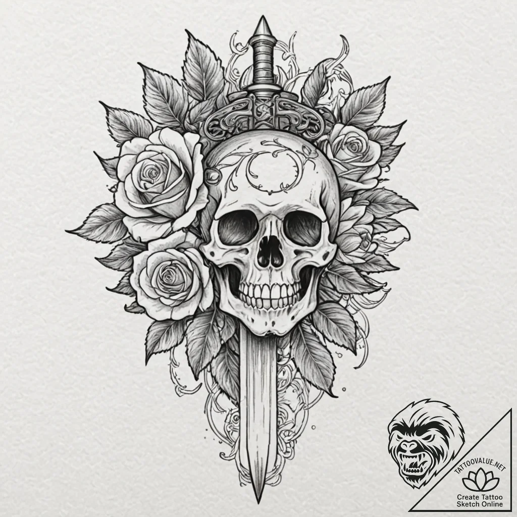 Dagger with crystal blade, tattoo drawing out... - tattoo sketch (№1753506272_0, 26.07.2025 05:04) — tattoovalue.net