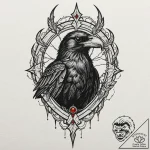 Onyx raven perched on cracked helm, tattoo fl… – tattoo sketch (№1753506465_0, 26.07.2025 05:07) — tattoovalue.net