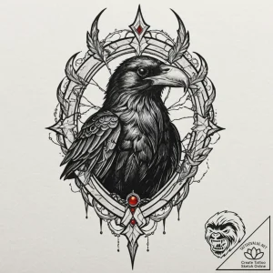 Onyx raven perched on cracked helm, tattoo fl… – tattoo sketch (№1753506465_0, 26.07.2025 05:07) — tattoovalue.net