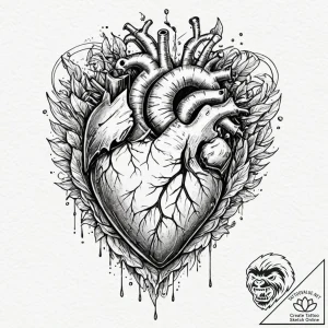 Ancient heart encased in ice, tattoo flash sh… – tattoo sketch (№1753506660_0, 26.07.2025 05:11) — tattoovalue.net