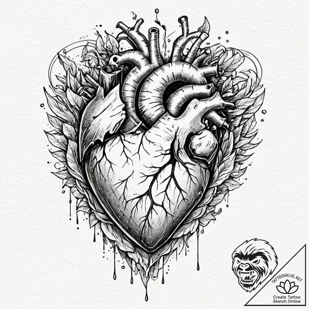 Ancient heart encased in ice, tattoo flash sh... - tattoo sketch (№1753506660_0, 26.07.2025 05:11) — tattoovalue.net
