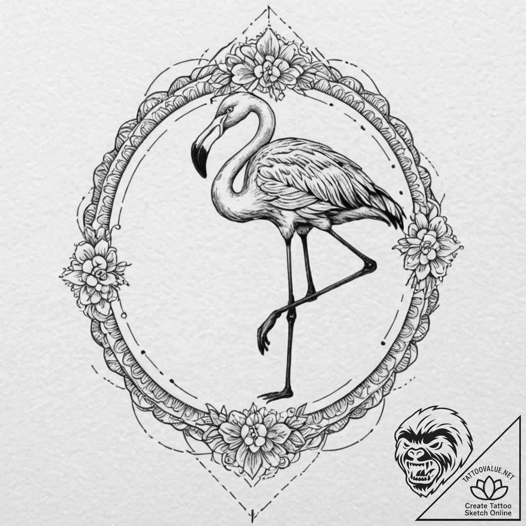 Yard flamingo, plastic and cheap, but with a... - tattoo sketch (№1753506854_0, 26.07.2025 05:14) — tattoovalue.net