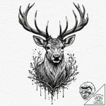 Dark stag crowned with roots, tattoo drawing… – tattoo sketch (№1753507252_0, 26.07.2025 05:20) — tattoovalue.net