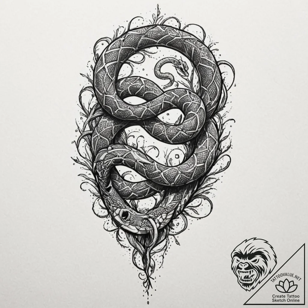 Barbed serpent coiling tree trunk, concept ar... - tattoo sketch (№1753507450_0, 26.07.2025 05:24) — tattoovalue.net