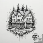 Blueprint of a family home, rendered with pre… – tattoo sketch (№1753507652_0, 26.07.2025 05:27) — tattoovalue.net