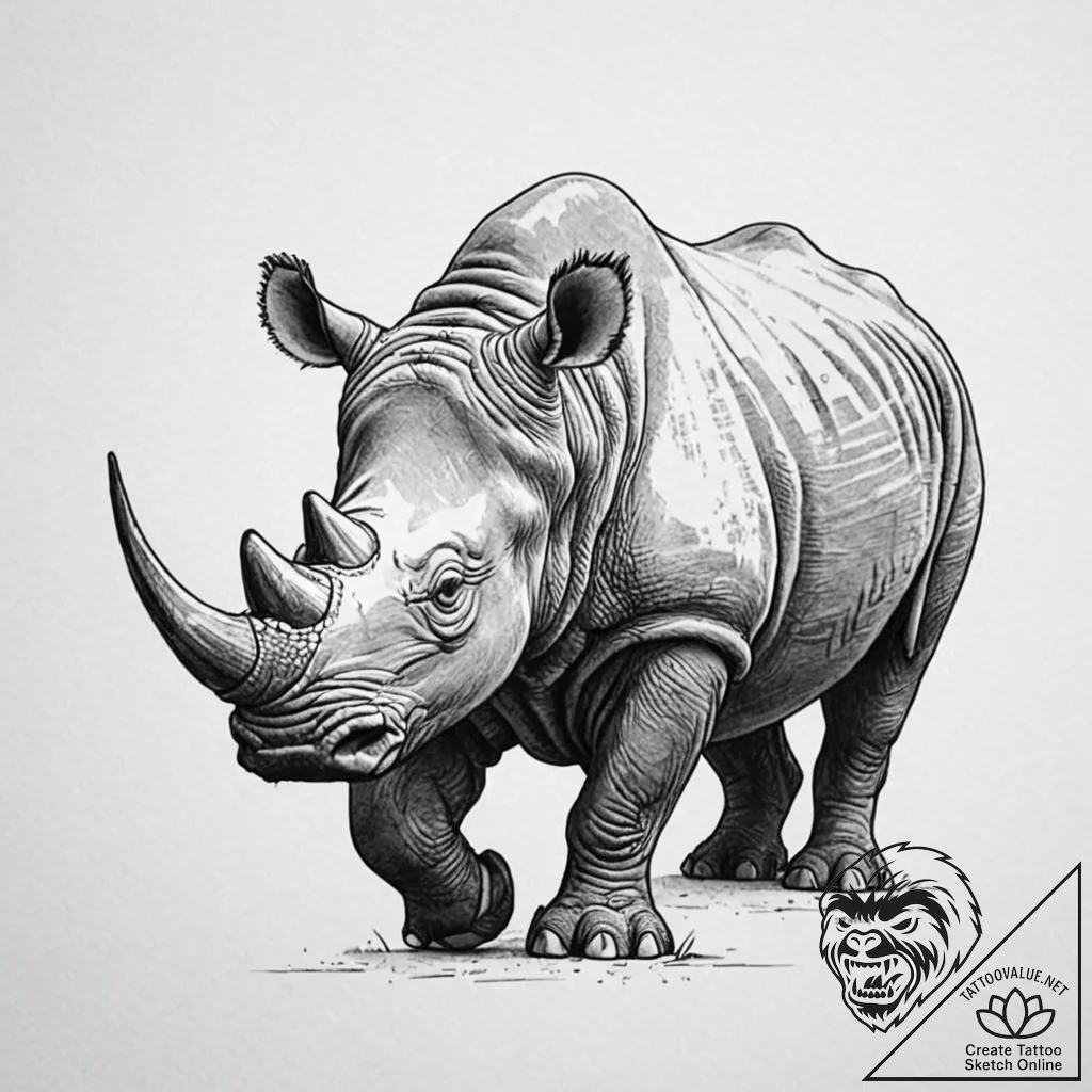 Rhino, symbolizing steadfastness and resilien... - tattoo sketch (№1753508056_0, 26.07.2025 05:34) — tattoovalue.net