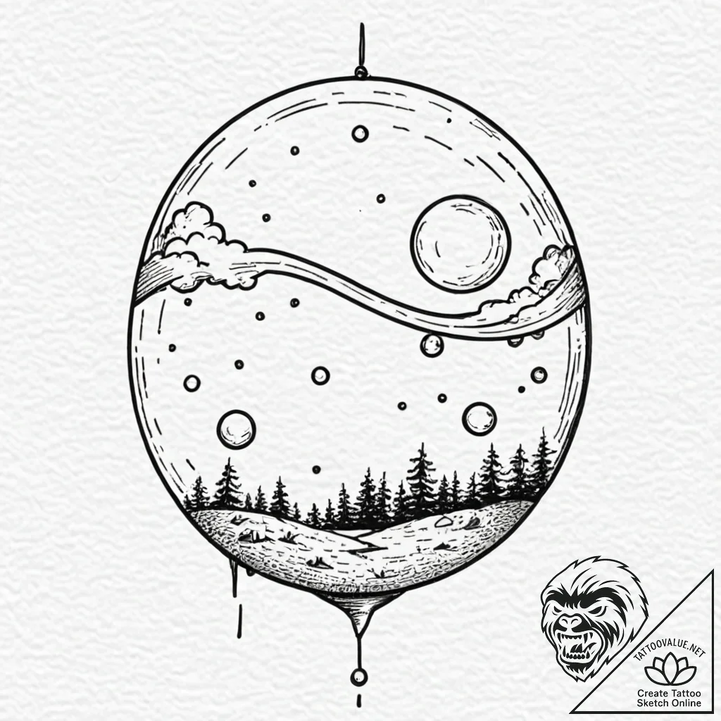 A whimsical bubble floating across sky, free,... - tattoo sketch (№1753508259_0, 26.07.2025 05:37) — tattoovalue.net