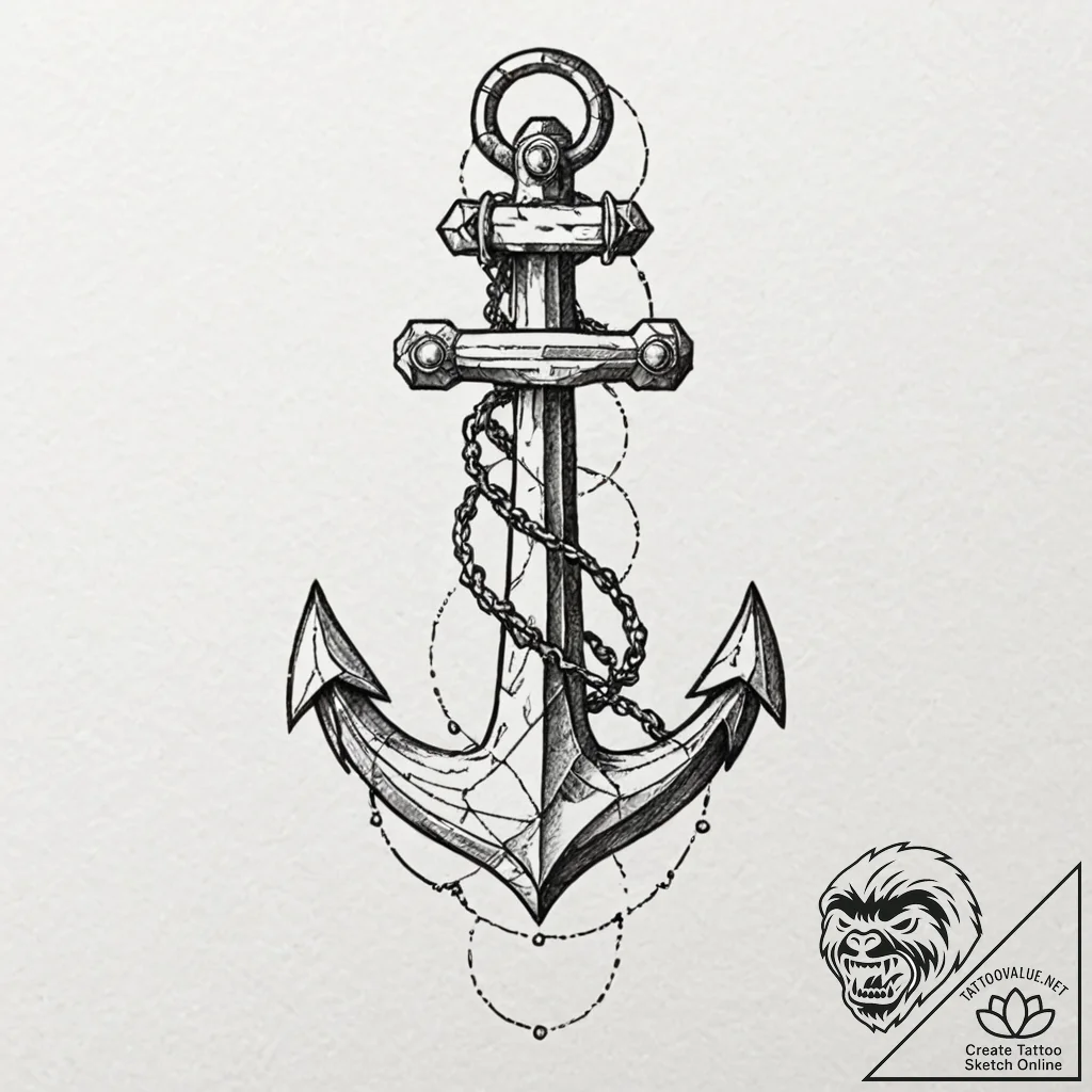 Animated anchor cracking apart, tattoo sketch... - tattoo sketch (№1753508453_0, 26.07.2025 05:40) — tattoovalue.net