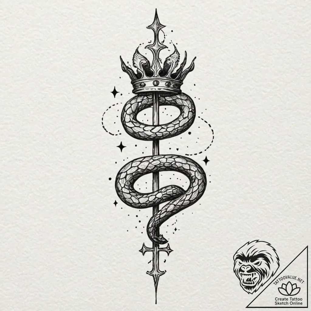 Haunted serpent crowned with starlight, artis... - tattoo sketch (№1753509069_0, 26.07.2025 05:51) — tattoovalue.net