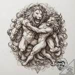 Heracles battling the nemean lion, ink illust… – tattoo sketch (№1753509660_0, 26.07.2025 06:01) — tattoovalue.net