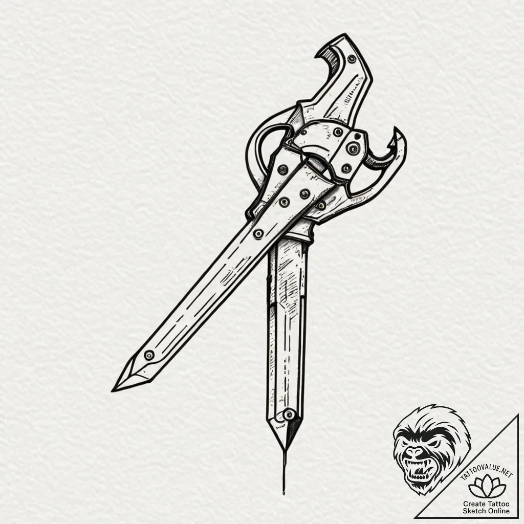 A powerful bolt cutter, strong,, artistic tat... - tattoo sketch (№1753509861_0, 26.07.2025 06:04) — tattoovalue.net