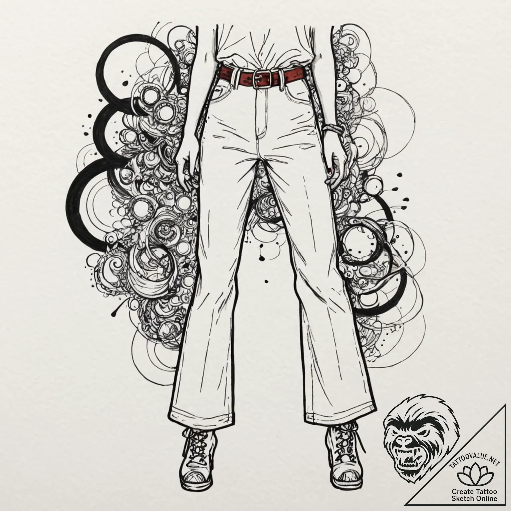 A classic bell-bottom pants, retro,, tattoo f... - tattoo sketch (№1753510067_0, 26.07.2025 06:07) — tattoovalue.net