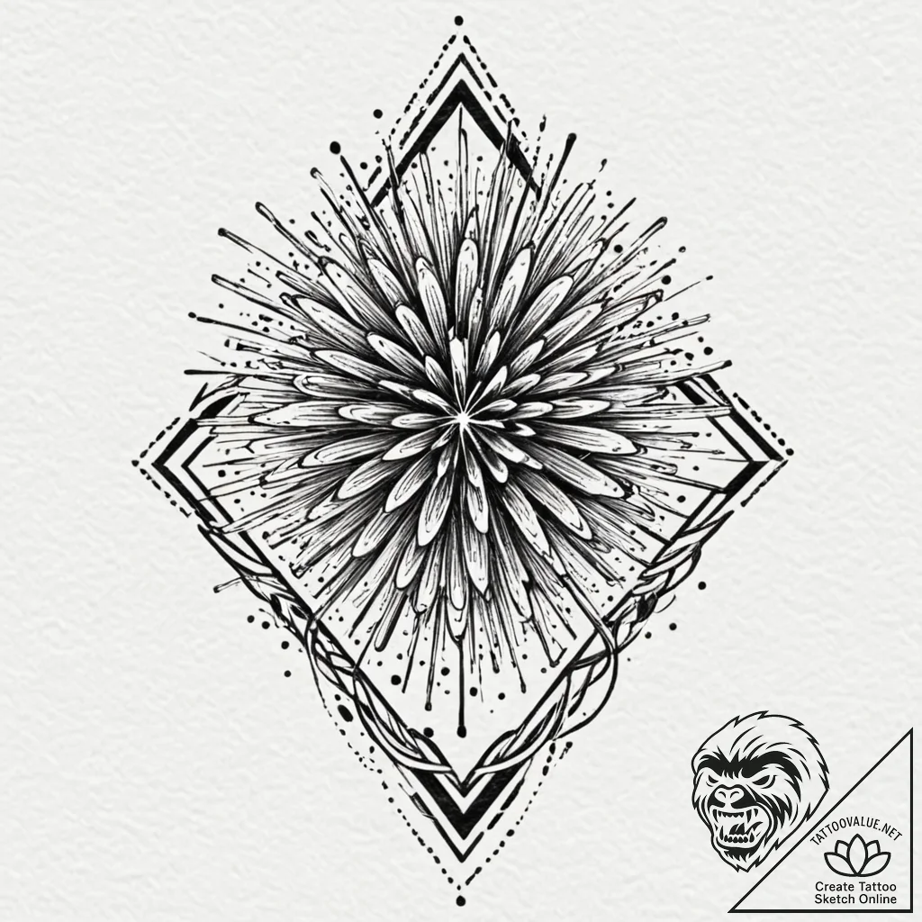Fireworks exploding, geometric style, tattoo... - tattoo sketch (№1753510277_0, 26.07.2025 06:11) — tattoovalue.net