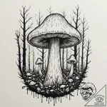 A mystical blue mushroom glowing in a dark fo… – tattoo sketch (№1753510471_0, 26.07.2025 06:14) — tattoovalue.net