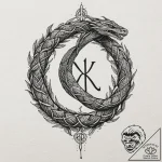 Black serpent devouring rune, ink illustratio… – tattoo sketch (№1753510866_0, 26.07.2025 06:21) — tattoovalue.net