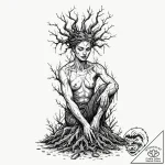 Ruined statue devoured by roots, artistic tat… – tattoo sketch (№1753511070_0, 26.07.2025 06:24) — tattoovalue.net