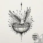 A whimsical bird taking a bath, splashing,, i… – tattoo sketch (№1753516602_0, 26.07.2025 07:56) — tattoovalue.net