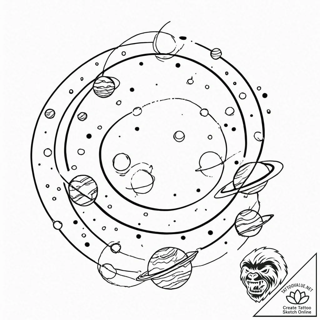 A planet with rings made of city lights - tattoo sketch (№1753516810_0, 26.07.2025 08:00) — tattoovalue.net