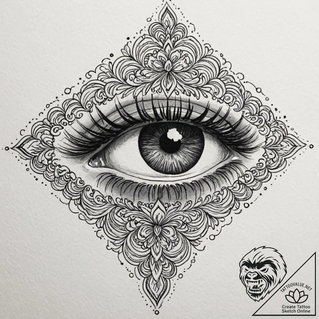 Obsidian eye beneath crimson sky, tattoo flas... - tattoo sketch (№1753517003_0, 26.07.2025 08:03) — tattoovalue.net