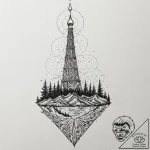 Twilight relic beneath spectral spire, tattoo… – tattoo sketch (№1753517588_0, 26.07.2025 08:13) — tattoovalue.net