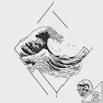 Wave, hokusai style, but minimalist, artistic… – tattoo sketch (№1753517976_0, 26.07.2025 08:19) — tattoovalue.net