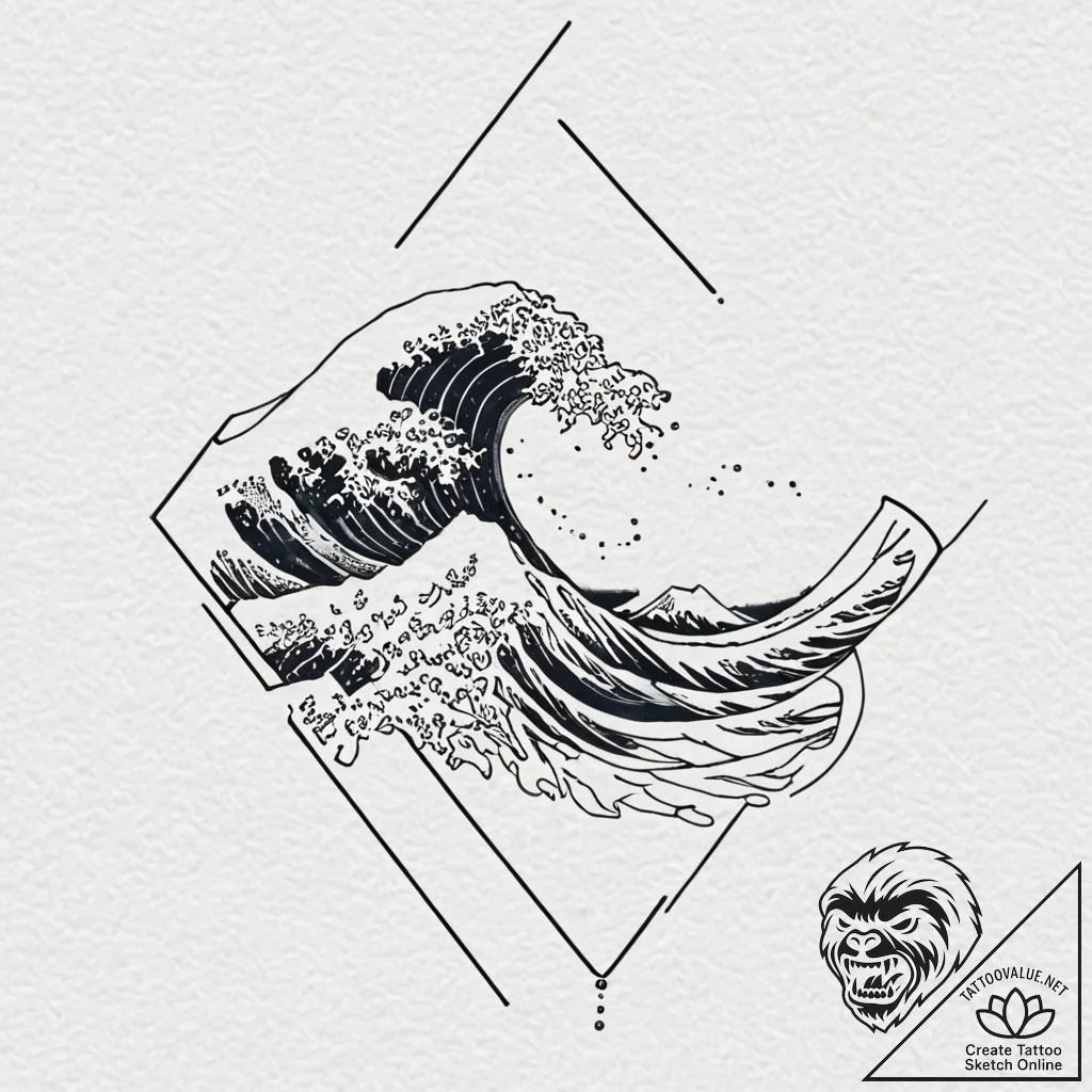 Wave, hokusai style, but minimalist, artistic... - tattoo sketch (№1753517976_0, 26.07.2025 08:19) — tattoovalue.net