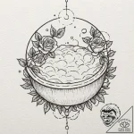 A whimsical bubble bath with roses, romantic,… – tattoo sketch (№1753518369_0, 26.07.2025 08:26) — tattoovalue.net