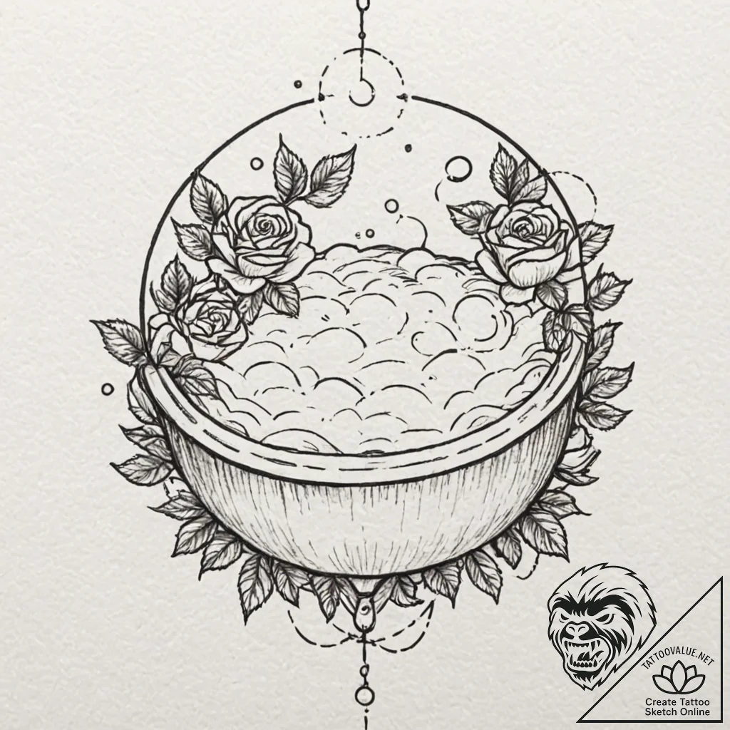A whimsical bubble bath with roses, romantic,... - tattoo sketch (№1753518369_0, 26.07.2025 08:26) — tattoovalue.net