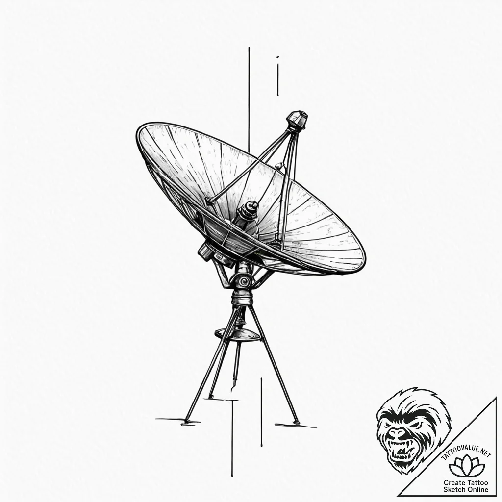 Decaying satellite dish aimed at a black star... - tattoo sketch (№1753518570_0, 26.07.2025 08:29) — tattoovalue.net