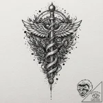 Caduceus staff, representing balance and nego… – tattoo sketch (№1753518776_0, 26.07.2025 08:32) — tattoovalue.net