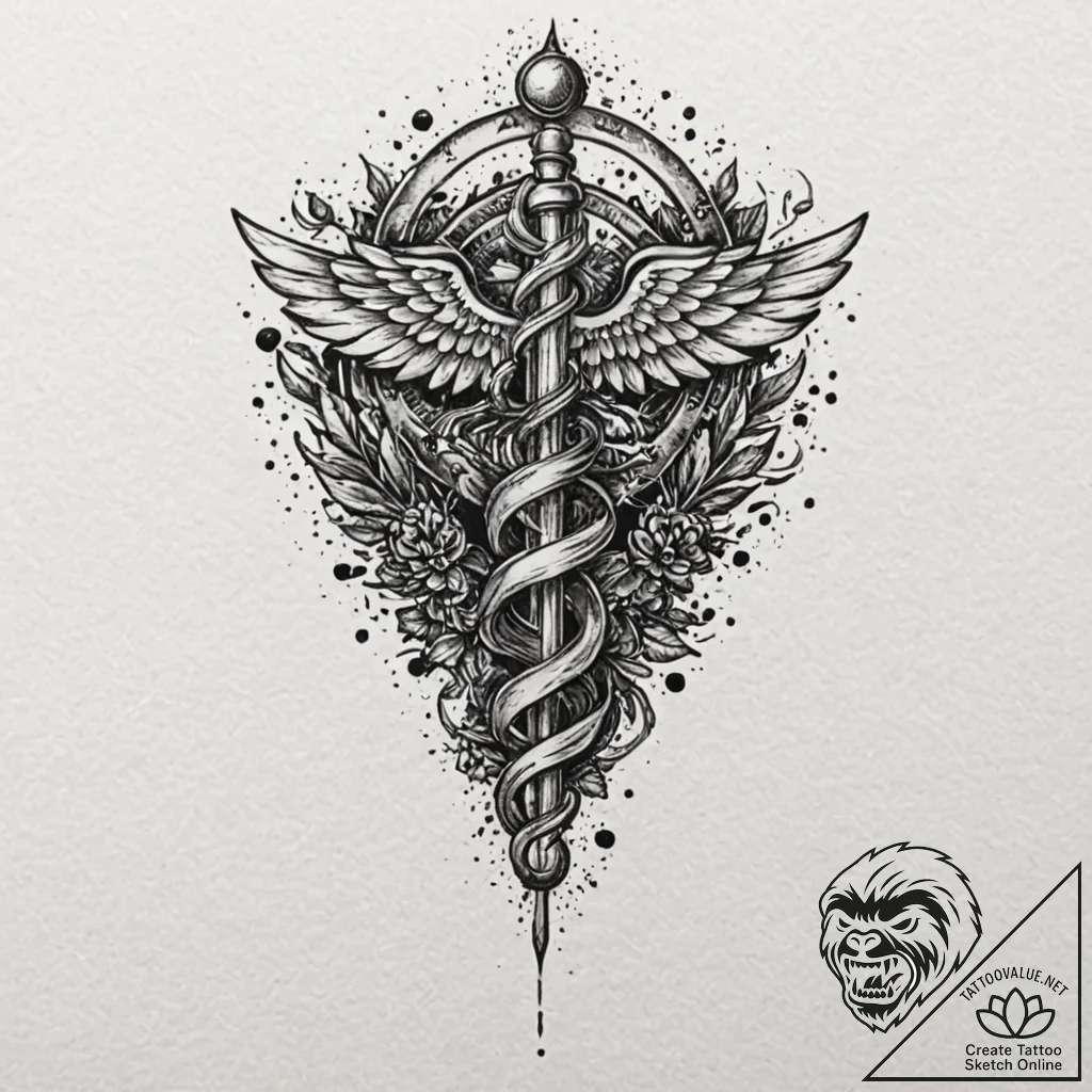 Caduceus staff, representing balance and nego... - tattoo sketch (№1753518776_0, 26.07.2025 08:32) — tattoovalue.net