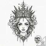 Needle blade crowned with stars, ink illustra… – tattoo sketch (№1753520169_0, 26.07.2025 08:56) — tattoovalue.net