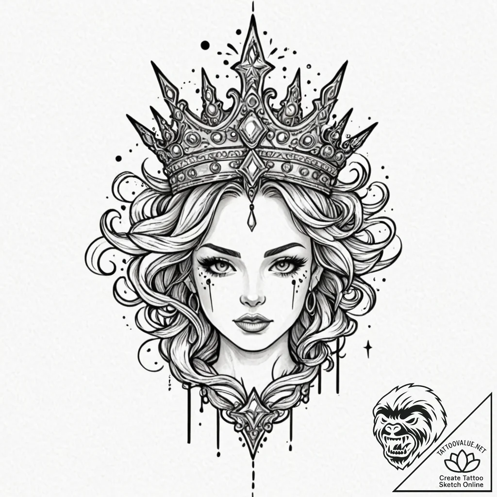 Needle blade crowned with stars, ink illustra... - tattoo sketch (№1753520169_0, 26.07.2025 08:56) — tattoovalue.net